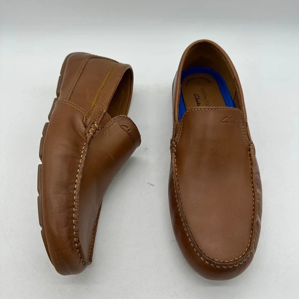 Clarks 63544 Mens Size 9 Markman Plain Tan Leather Driving Loafer Moccasin Shoes